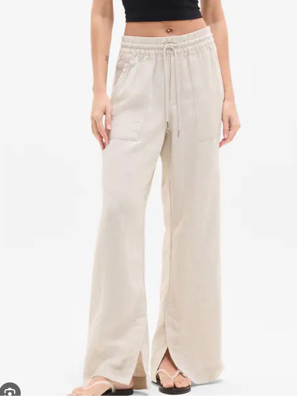 Athleta Linen Retreat Wide Leg Drawstring Pants in Light Beige